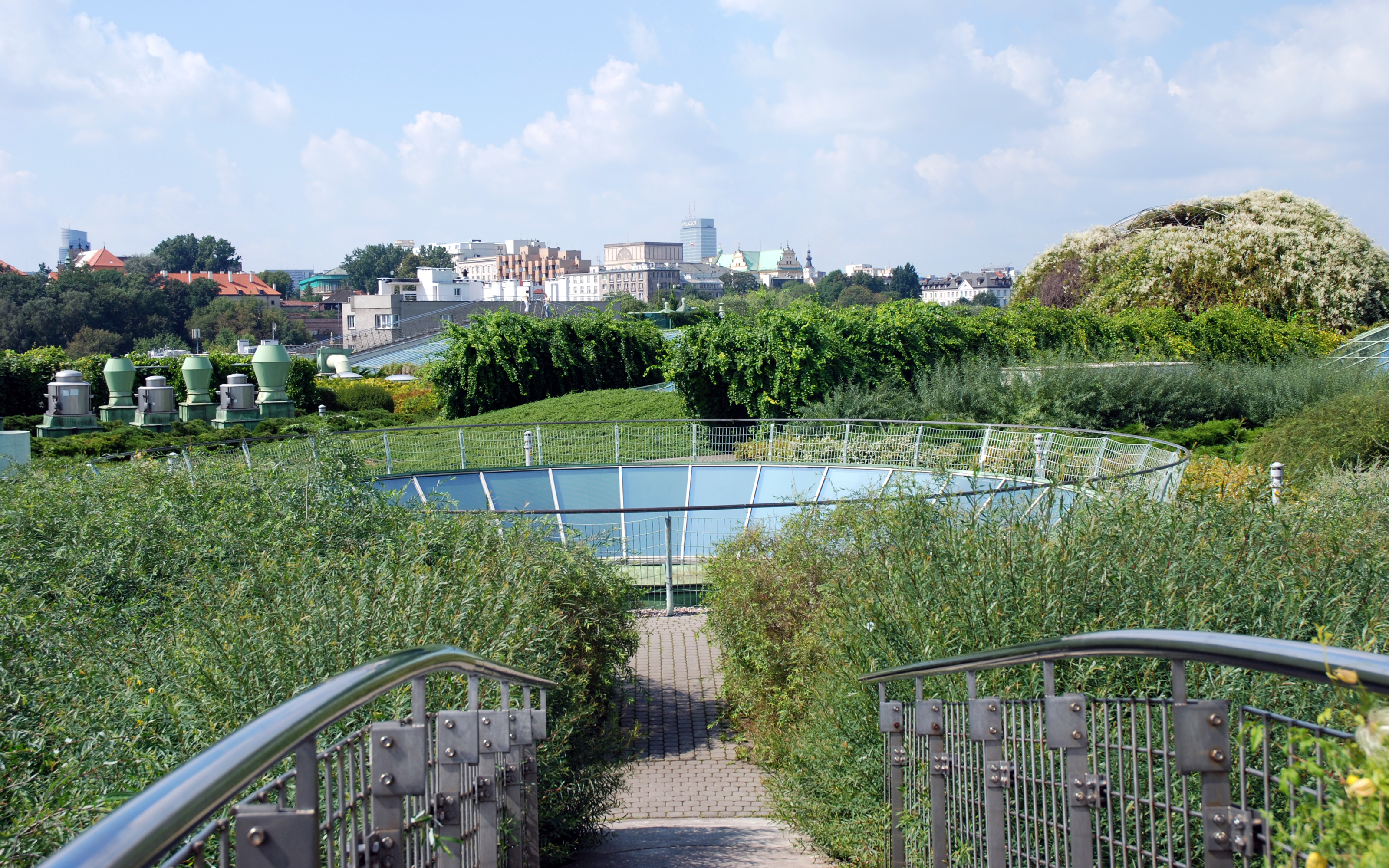 Several glass roofs allow visitors glimpses of the interior. Roof garden